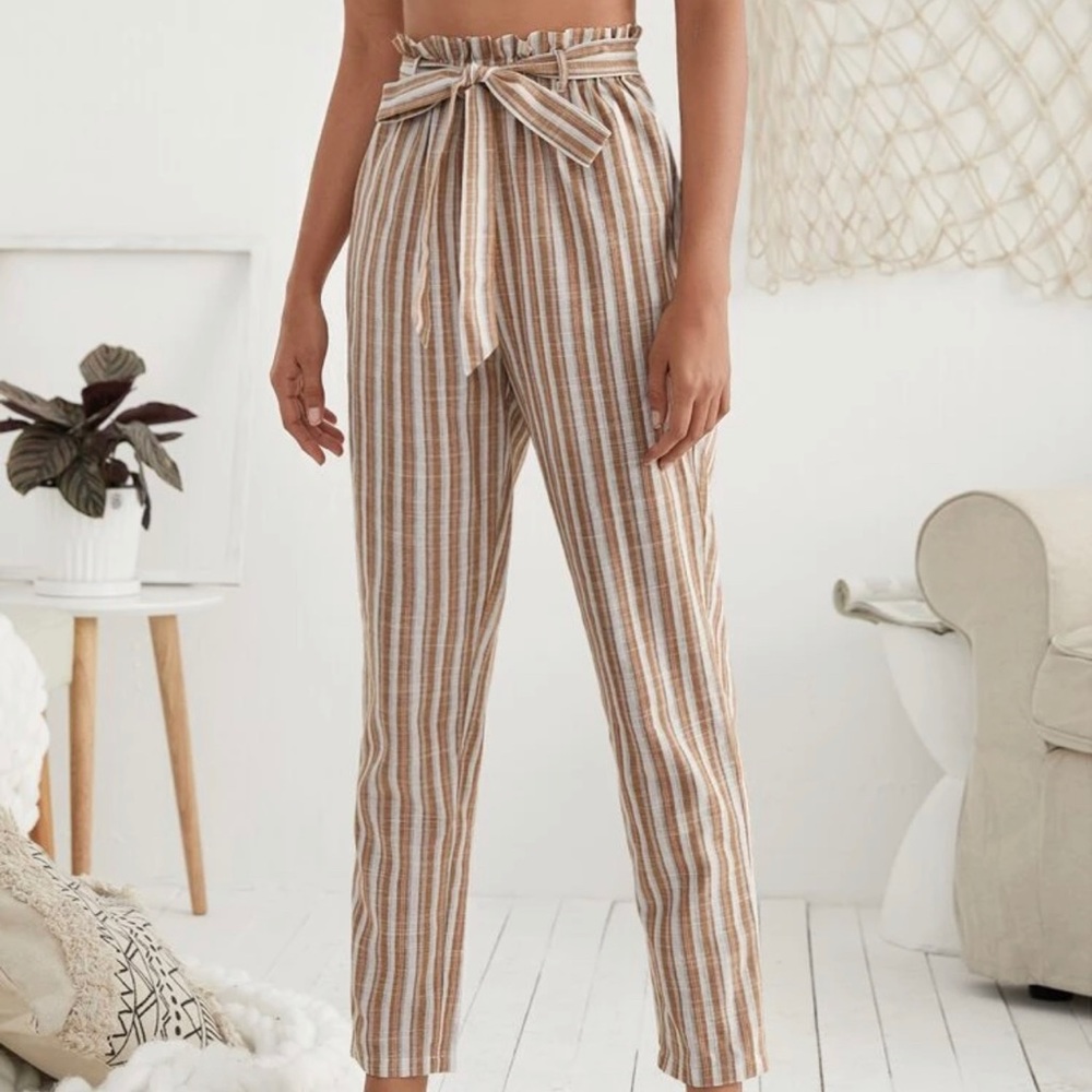 PAPER BAG WAIST STRIPED PANTS